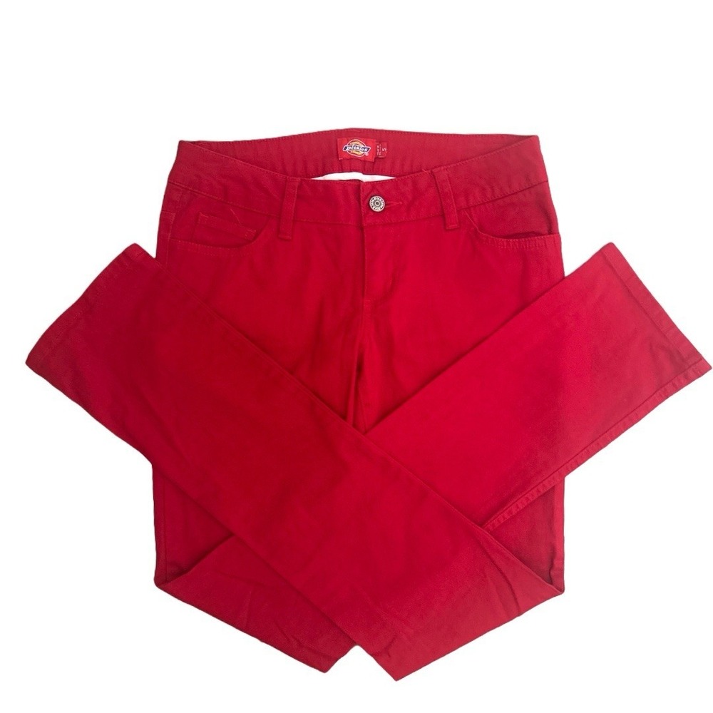 Dickies Girls Junior Women's Red Low Rise Stretch Straight Leg Pants Size 5